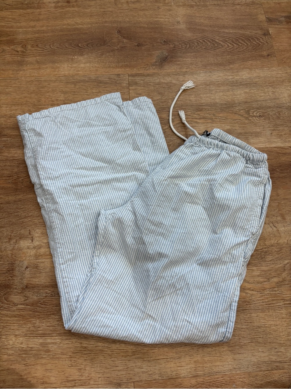 Brandy Melville Light Blue & White Pinstripe Straight Leg Pants